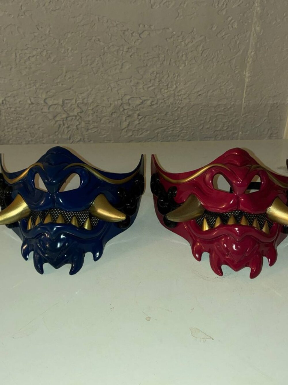 Bundle of 2 Japanese Oni Demon Half Face Mask with Horns Halloween Cosplay - New